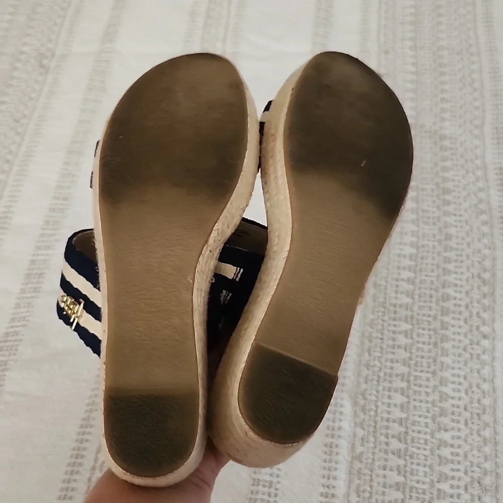 Lands End Slip On Espadrille Sandals Coastal Nautical Womens 7